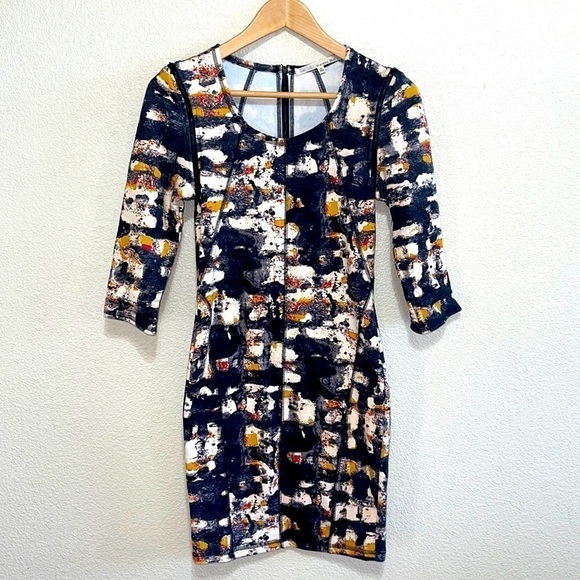 Rachel Roy Woman Art Deco Pattern Textile Long Zipper Sleeve Dress Size M - Picture 1 of 12